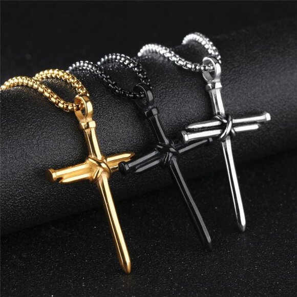 ❤️Stainless Steel CrossCharm Pendant Necklace , N90201P104 - Picture 4 of 6